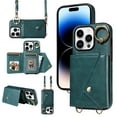 thumbnail image 1 of Compatible with iPhone 13 Pro 6.1 inch Wallet Cover, with Crossbody Shoulder Strap and Stand PU Leather Credit Card Holder Cell Accessories Phone Cover for iPhone 13 Pro - Green, 1 of 14