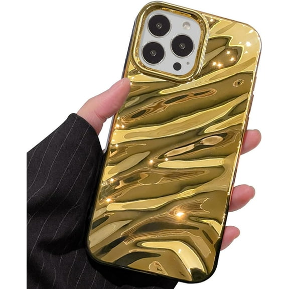 Compatible iPhone 13 Pro Case, 3D Cute Luxurious Curl Water Ripple Shape, Soft TPU Shockproof Case for Boys and Girls (Gold)