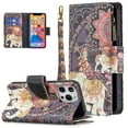 thumbnail image 1 of Compatible with iPhone 13 Pro Case 6.1" (2021), Allytech [9 Card Slots] PU Leather Flip Stand Zipper Pocket Magnetic Closure Detachable Hand Lanyard Purse Protectiver Cover, Mandala Elephant, 1 of 3