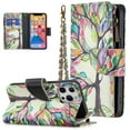 thumbnail image 1 of Compatible with iPhone 13 Pro Case 6.1" (2021), Allytech [9 Card Slots] PU Leather Flip Stand Zipper Pocket Magnetic Closure Detachable Hand Lanyard Purse Protectiver Cover, Colorful Tree, 1 of 3