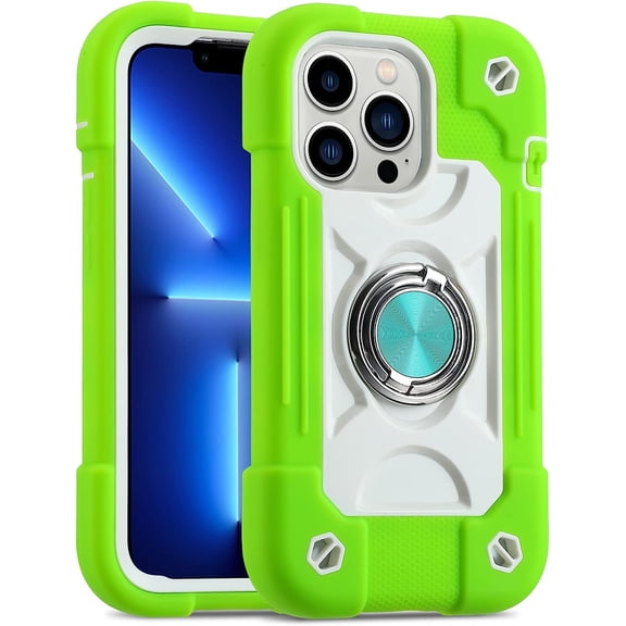 Compatible with iPhone 13 Pro Case 6.1 Inch with Built-in 360°Rotating Ring Stand, Military Grade Drop Protection Full Body Heavy Duty Case 3 in 1 Protective Cover (Guava)