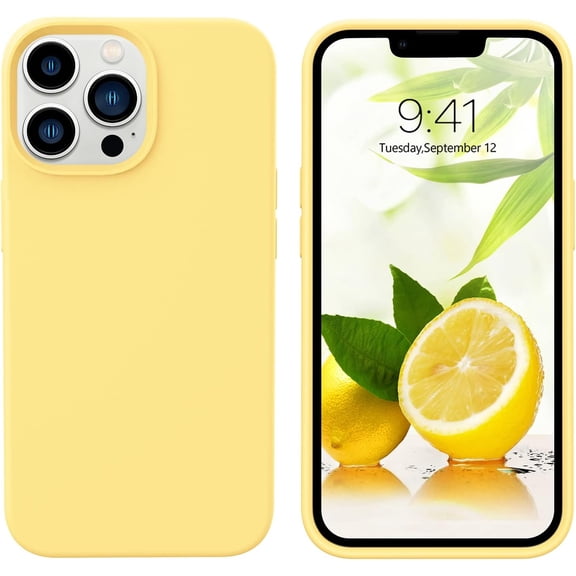 Compatible with iPhone 13 Pro Case 6.1 Inch Liquid Silicone Soft Gel Rubber Slim Thin Microfiber Lining Cushion Texture Cover Shockproof Protective Phone Case for iPhone 13 Pro, Yellow