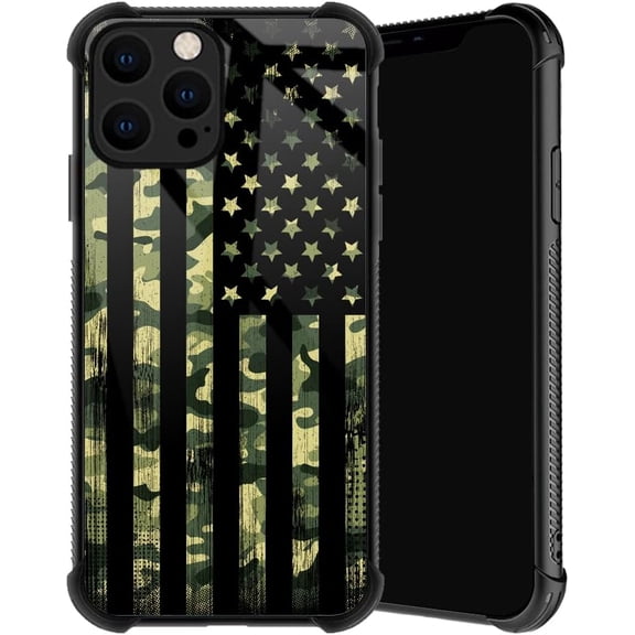 Compatible with iPhone 13 Pro Case, Camo American Flag Phone Cover for Men/Women, Soft TPU Anti-Skid Thread Frame Four Corner Anti-Collision Protection Case Compatible with iPhone 13 Pro