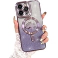 thumbnail image 1 of Compatible with iPhone 13 Pro Case,Compatible with MagSafe Love Heart Plating Camera Protection Clear Phone Case, Magnetic Glitter for Women Girls Shockproof Back Bumper 6.1"-Purple, 1 of 8