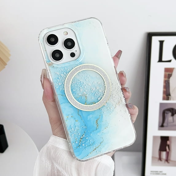 Compatible with iPhone 13 Pro Case Compatible with MagSafe, Transparent Marble White Glitter Point Case, Shockproof Protection Phone Case for Women Girls for iPhone 13 Pro - Skyblue