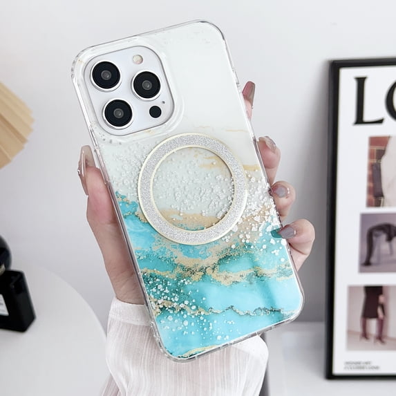Compatible with iPhone 13 Pro Case Compatible with MagSafe, Transparent Marble White Glitter Point Case, Shockproof Protection Phone Case for Women Girls for iPhone 13 Pro - Green