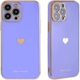 thumbnail image 1 of Compatible for iPhone 13 Pro Case, Cute Golden Plating Love Heart Phone Case, Electroplated Soft TPU Shockproof Camera Protective Phone Case for iPhone 13 Pro for Girls Women - Pink, 1 of 5