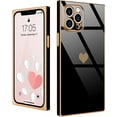 thumbnail image 1 of Compatible with iPhone 13 Pro Case  Cute Plating Gold Luxury Love Heart Phone Case for Women Girls Shockproof Raised Full Camera Lens Protection Bumper Cover for iPhone 13 Pro, Black, 1 of 14