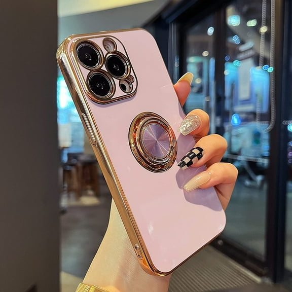 Compatible for iPhone 13 Pro Case,Electroplated Anti-Scratch Cases with 360°Ring Holder Kickstand,Soft Flexible TPU Bumper Shockproof Case for iPhone 13 Pro 6.1 inch,Purple