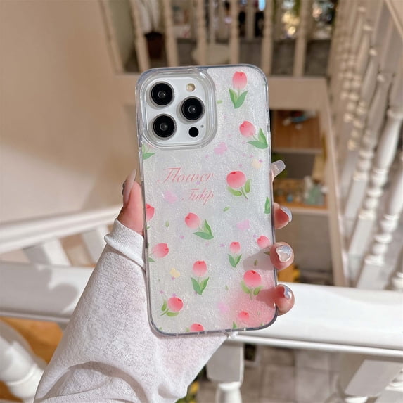 Compatible with iPhone 13 Pro Case Glitter Case with Glue Flower Branch Pattern for Girls Women Slim Cute Hard Back Shockproof Anti-fall Thin Fit Phone Case Cover for iPhone 13 Pro,A