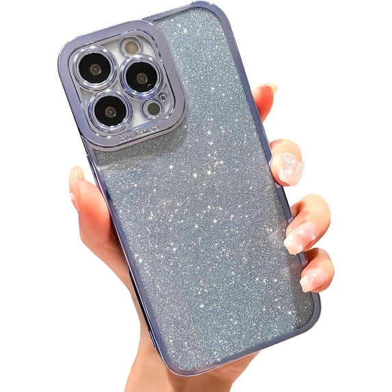 Compatible with iPhone 13 Pro Case Glitter,Luxury Plating Bling Sparkly Shiny Clear Case Camera Protection Design for Women Girly Soft Cover,Light Blue,6.1 Inch