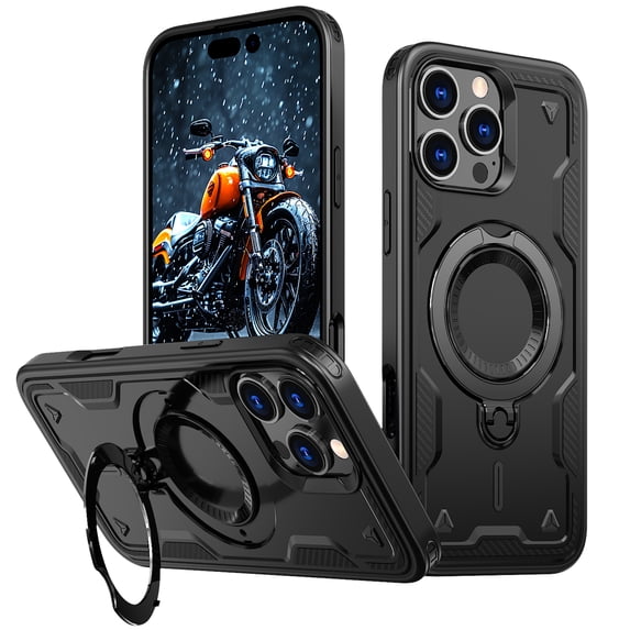 Compatible with iPhone 13 Pro Case, Hybrid Slim Phone Cases Fit for iPhone 13 Pro, Compatible with MagSafe Magnetic Ring Kickstand Stand Rugged Case, Shockproof Protective, Black