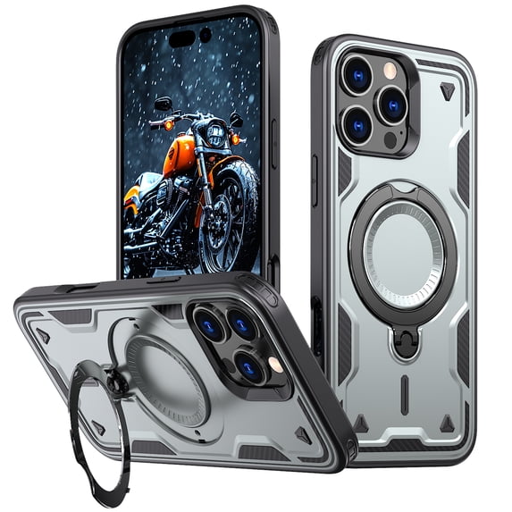Compatible with iPhone 13 Pro Case, Hybrid Slim Phone Cases Fit for iPhone 13 Pro, Compatible with MagSafe Magnetic Ring Kickstand Stand Rugged Case, Shockproof Protective, Gray