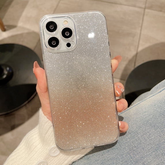 Compatible with iPhone 13 Pro Case, Luxury Sparkly Bling Gradient for Women Girls Soft TPU Frame Glass Glitter Paper Shockproof Anti-Scratch Protective Case Cover for iPhone 13 Pro, Orange