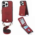 thumbnail image 1 of Compatible with iPhone 13 Pro Case Wallet, with Credit Card Holder Zipper Pocket Crossbody Strap Heart Pattern PU Leather Magnetic Clasp Kickstand Heavy Duty Protective Flip Cover, Red, 1 of 12