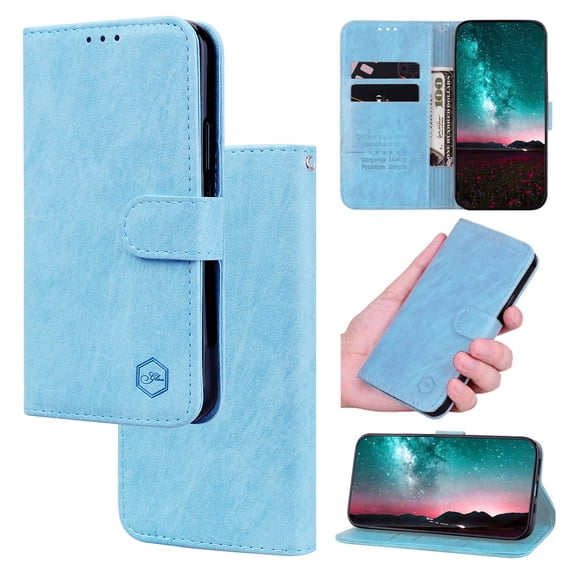 Compatible with iPhone 13 Pro Case Wallet Flip PU Leather, with Stand Strong Magnetic Clasp Closure Cash Credit Card Slots Protective Wallet Case for iPhone 13 Pro, Lightblue