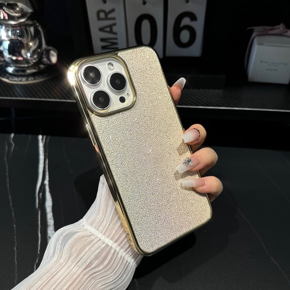 Compatible with iPhone 13 Pro Case for Women, Bling Diamond 3D Glitter Rhinestone Crystal Sparkle Shiny Cute Plating Bumper Case Fashion Luxury Slim Thin Protective Cover Phone Case - Gold