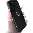 thumbnail image 1 of Compatible with iPhone 13 Pro Case for Women, Bronzing Luxury Heart Phone Case Cute Side Pattern Soft TPU Shockproof Full Camera Lens Protective Cover for iPhone 13 Pro 6.1 Inch - Black, 1 of 10