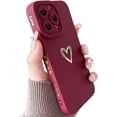thumbnail image 1 of Compatible with iPhone 13 Pro Case for Women, Bronzing Luxury Heart Phone Case Cute Side Pattern Soft TPU Shockproof Full Camera Lens Protective Cover for iPhone 13 Pro 6.1 Inch - Burgundy, 1 of 10