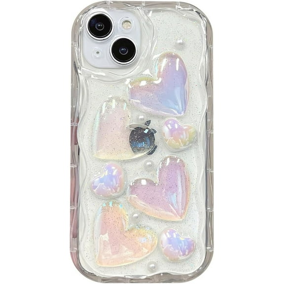 Compatible with iPhone 13 Pro Case for Women/Girls, Cute 3D Love Heart Glitter Bling Laser Wave Transparency Anti-Scratch Shockproof Case for iPhone 13 Pro