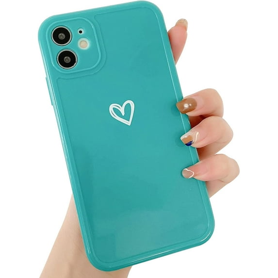 Compatible with iPhone 13 Pro Case for Women Girls, Cute Love Heart Pattern Soft Slim TPU Shockproof Protective Bumper Phone Case for iPhone 13 Pro 6.1"-Green