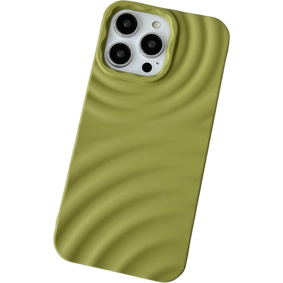 Compatible with iPhone 13 Pro Case for Women/Girls, Cute Minimalist Premium Frosted Solid Color Water Ripple Wave Anti-Scratch Shockproof Case for iPhone 13 Pro, Green