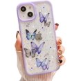 thumbnail image 1 of Compatible with iPhone 13 Pro Case for Women Girls,Soft Slim Fit Full-Around Protective Cute Clear Sparkly Bling Star Butterfly Pattern Phone Case Glitter Cover for iPhone 13 Pro(6.1＂)-Purple, 1 of 9