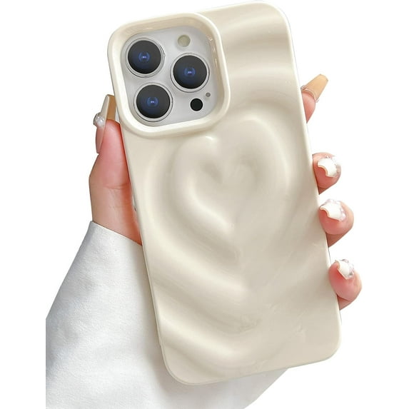 Compatible with iPhone 13 Pro Case for Women, Luxury Love Heart Phone Case Cute Soft TPU Shockproof Water Ripple Bling Glitter for iPhone 13 Pro Phone Case 6.1 Inch - White