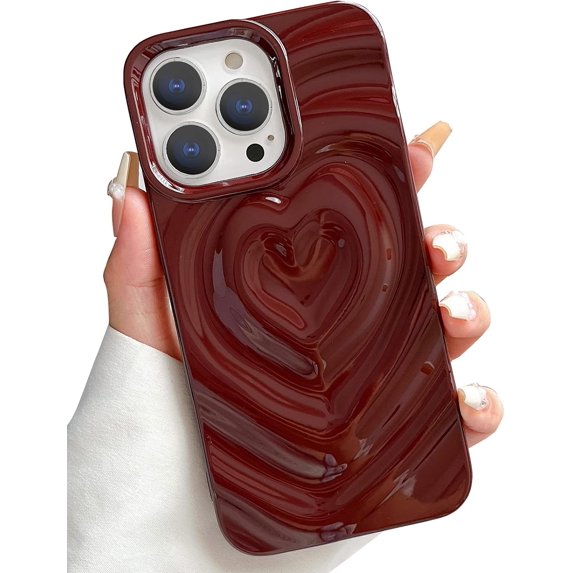 Compatible with iPhone 13 Pro Case for Women, Luxury Love Heart Phone Case Cute Soft TPU Shockproof Water Ripple Bling Glitter for iPhone 13 Pro Phone Case 6.1 Inch - Burgundy