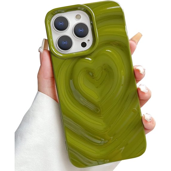 Compatible with iPhone 13 Pro Case for Women, Luxury Love Heart Phone Case Cute Soft TPU Shockproof Water Ripple Bling Glitter for iPhone 13 Pro Phone Case 6.1 Inch - Green