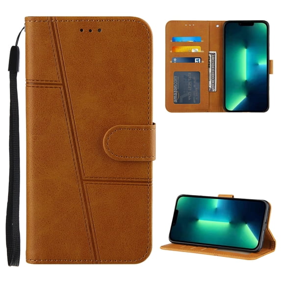 Compatible with iPhone 13 Pro Classic Wallet Case, and Lanyard PU Leather Flip Card Slots Holder Kickstand Cell Accessories Phone Case Cover for iPhone 13 Pro for Women Men, Yellow