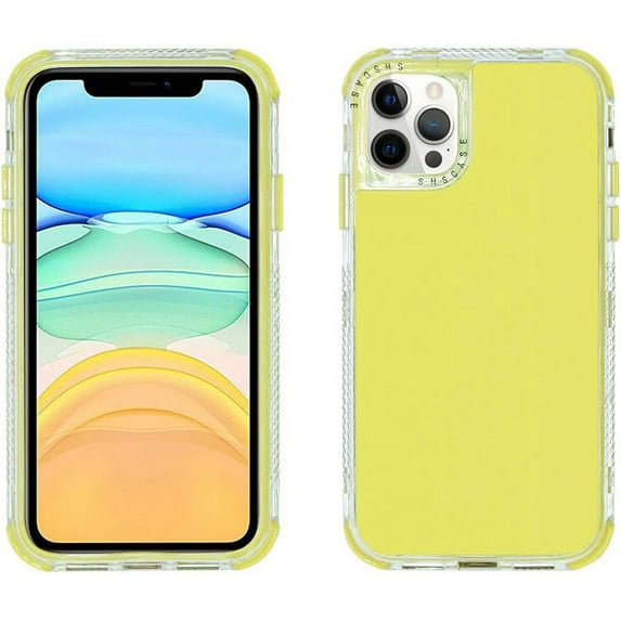 Compatible with iPhone 13 Pro Clear Case, Neon Colors Three Durable Layers Rugged Slim Flexible TPU Anti-Drop Reinforced Corners Shockproof Bumper Protective Case for Women Girl Men Yellow