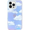thumbnail image 1 of Compatible for iPhone 13 Pro Cute Clear Crystal Holographic Laser White Cloud Sky Pattern Print Design Soft TPU Edges with Hard PC Shockproof Women Girls Protective Aesthetic Phone Cover, 1 of 5