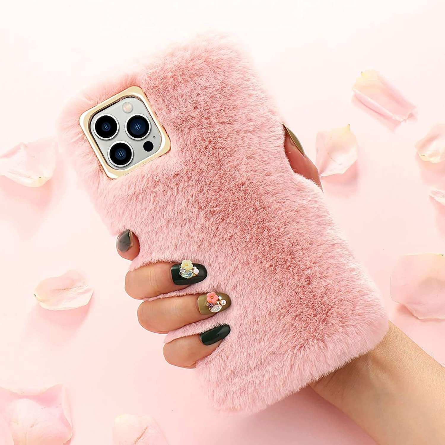 Compatible with iPhone 13 Pro Furry Case Cute Fluffy Faux Fur Plush