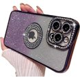 thumbnail image 1 of Compatible with iPhone 13 Pro Glitter Case,Luxury Cute Sparkle Diamond Design with Bling Camera Protection Plating Logo View,Aesthetic Shockproof Bumper for Women Girls Phone Cover-Purple, 1 of 12