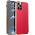 thumbnail image 1 of Compatible with iPhone 13 Pro Leather Case, Slim Luxury Business Style Retro Classic PU with Electroplate Shiny Gold Frame Soft Hybrid Bumper Shockproof Cover Protective Phone Case Red, 1 of 11