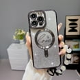 thumbnail image 1 of Compatible with iPhone 13 Pro Magnetic Glitter Case, Luxury Love Heart Pattern Plating Clear Case, Compatible with MagSafe for Women Girls Shockproof Back Cover with Bead Bracelet, Black, 1 of 8