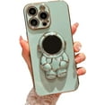 thumbnail image 1 of Compatible for iPhone 13 Pro Max 6.7 Inch 6D Plating Astronaut Hidden Stand Case, Cute Stand and Plated Phone Case for Women Girls Men Soft TPU Shockproof Back Cover - Green, 1 of 11