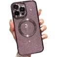 thumbnail image 1 of Compatible with iPhone 13 Pro Max 6.7 Inch Case,Luxury Magnetic Glitter Plating Bling Sparkle Shiny Clear Phone Case with Camera Protection,Compatible with MagSafe for Women Girls-Purple, 1 of 12