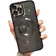thumbnail image 1 of Compatible with iPhone 13 Pro Max 6.7 Inch Case,Luxury Magnetic Glitter Plating Bling Sparkle Shiny Clear Phone Case with Camera Protection,Compatible with MagSafe for Women Girls-Black, 1 of 12