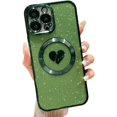 thumbnail image 1 of Compatible with iPhone 13 Pro Max 6.7 Inch Case with Magsafe, Plating Heart Glitter Magnetic Case for Women Girl TPU Camera Protection Back Cover for iPhone 13 Pro Max Green, 1 of 14