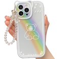 thumbnail image 1 of Compatible for iPhone 13 Pro Max 6.7 Inch Cute Clear Case, Cute Flowers Bear Pattern Phone Case with Lovely Strap Bracelet Chain for Women Girls Soft TPU Shockproof Back Cover - Rainbow, 1 of 9