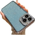 thumbnail image 1 of Compatible for iPhone 13 Pro Max 6.7 Inch Luxury Glitter Diamond Plating Case, Bling Crystal Rhinestone Sparkly Clear Case for Women Girls Shockproof Camera Protective Back Cover Light Blue, 1 of 10