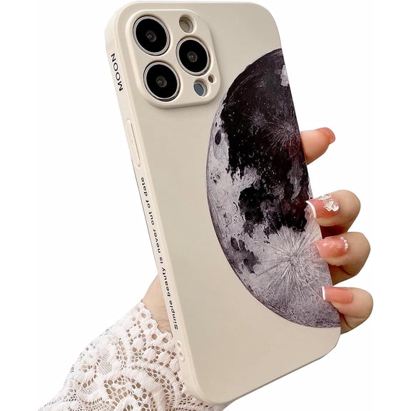 Compatible for iPhone 13 Pro Max 6.7 Inch Moon Case, The Cool Night Moon Pattern Design Case for Women Girls Men Soft TPU Shockproof Camera Protective Back Cover Case - White