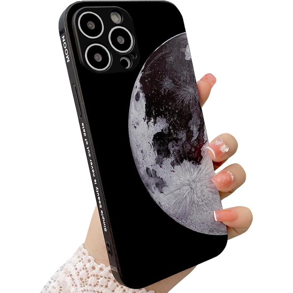 Compatible for iPhone 13 Pro Max 6.7 Inch Moon Case, The Cool Night Moon Pattern Design Case for Women Girls Men Soft TPU Shockproof Camera Protective Back Cover Case - Black