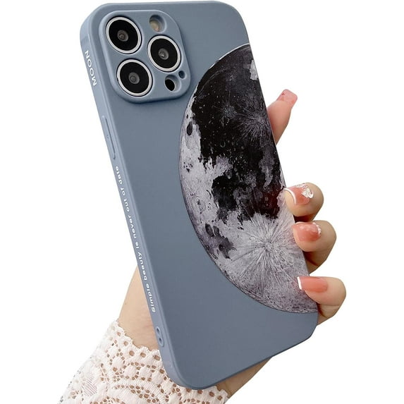 Compatible for iPhone 13 Pro Max 6.7 Inch Moon Case, The Cool Night Moon Pattern Design Case for Women Girls Men Soft TPU Shockproof Camera Protective Back Cover Case - Gray