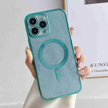 Compatible with iPhone 13 Pro Max 6.7" Magnetic Case [Compatible with MagSafe] with TPU Bumper Luxury Plating Cute Glitter Bling Case for Women Girls Soft TPU Cover For iPhone 13 Pro Max, Green