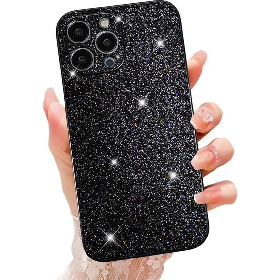 Compatible with iPhone 13 Pro Max Bling Case Luxury Shiny Plating Cute Glitter Cover Shockproof Camera Protection Case Cover for iPhone 13 Pro Max Women Girls-Elegant Black