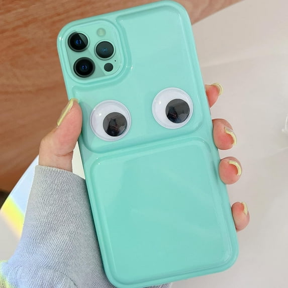 Compatible with iPhone 13 Pro Max Candy Color Case Glossy Big Eyes Cute Funny Thin Slim Soft Lens Protection Aesthetic Shockproof Protective Cover for Women Girls Green