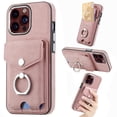 thumbnail image 1 of Compatible with iPhone 13 Pro Max Card Slot Back Case, 360 Degree Rotatable Ring Stand Plating Button PU Leather Support Magnetic Car Mount Phone Case Cover for iPhone 13 Pro Max, Pink, 1 of 13